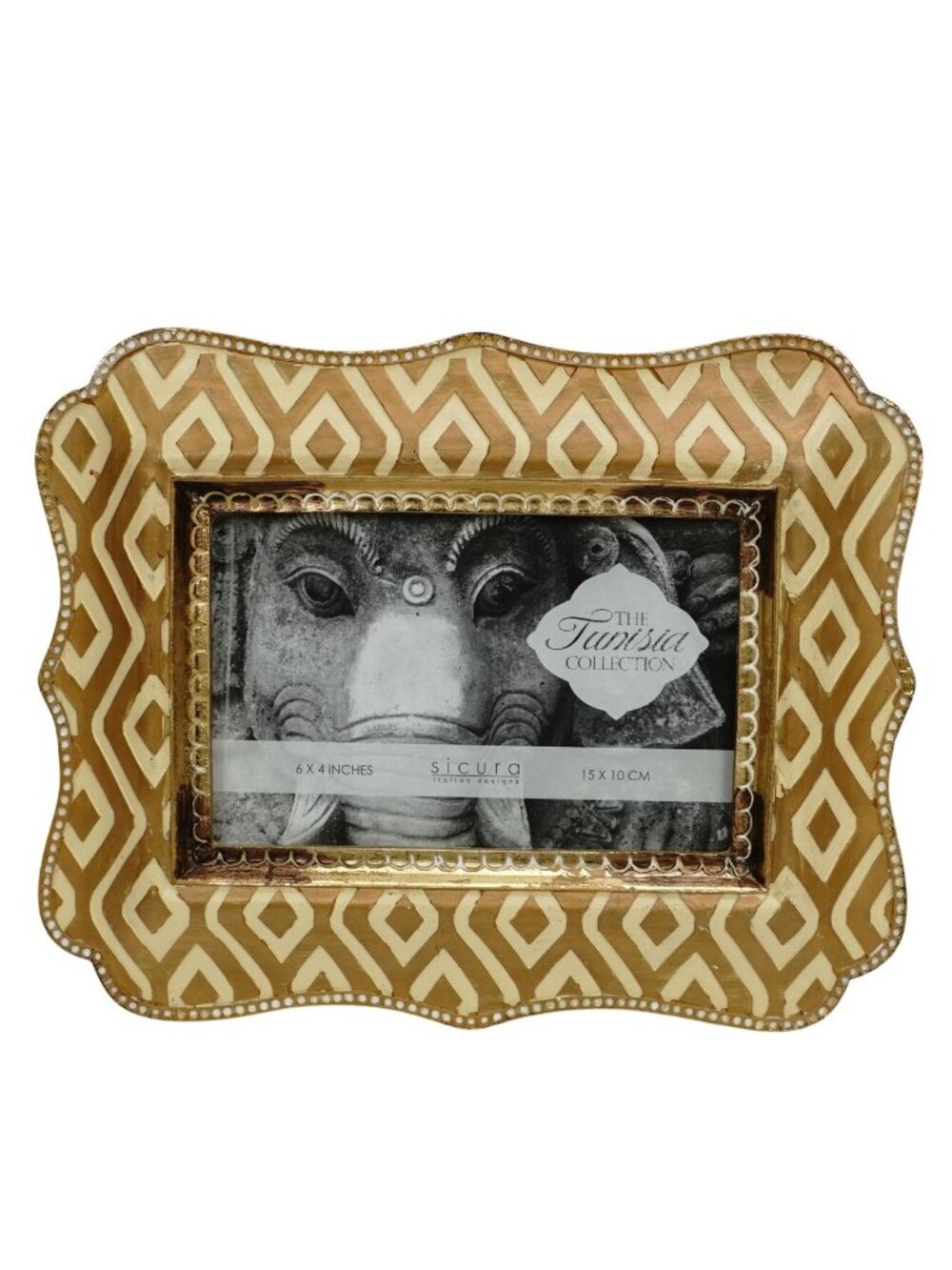 SICURA Picture Frame for 4X6 Photo Ornate Gold Cream Tone Tunisia Collection